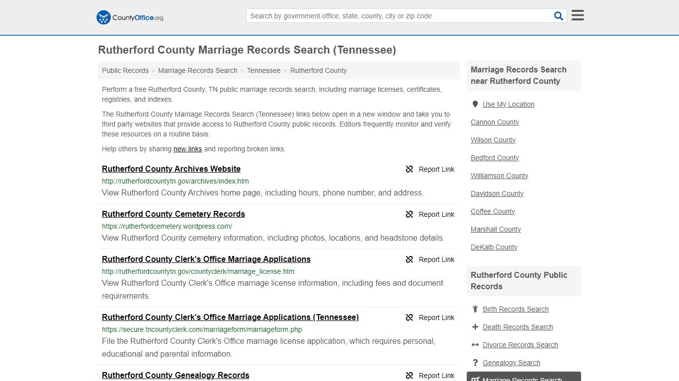 Rutherford County Marriage Records Search (Tennessee)