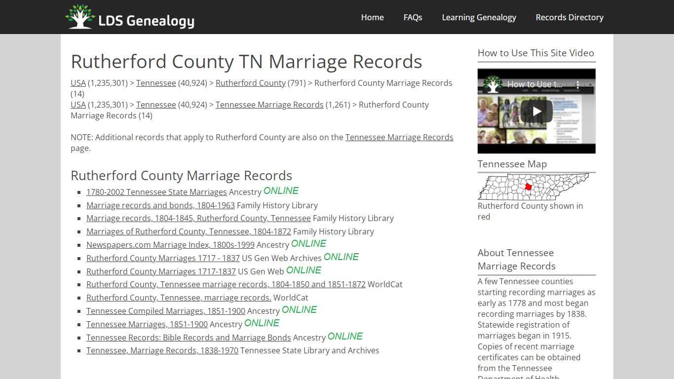 Rutherford County TN Marriage Records - LDS Genealogy