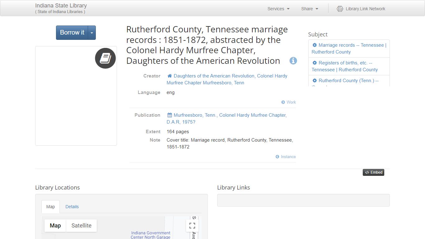 Rutherford County, Tennessee marriage records : 1851-1872 - Indiana ...